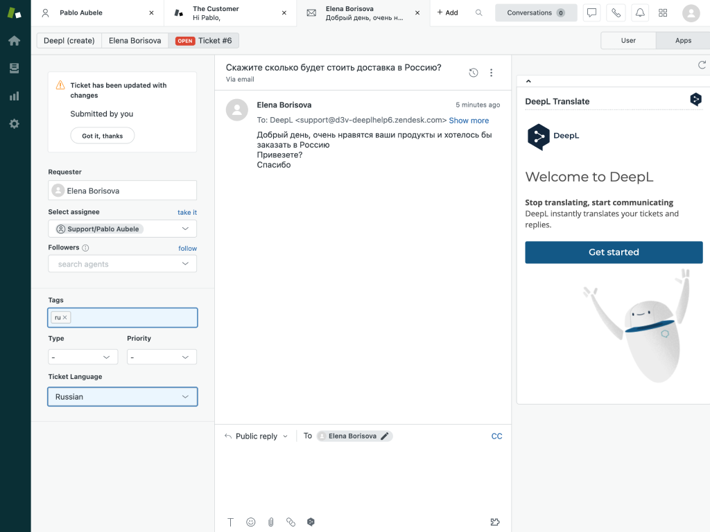 DeepL Translate App Integration With Zendesk Support